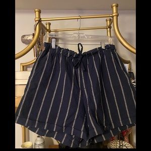 Blue Uniqlo striped linen shorts